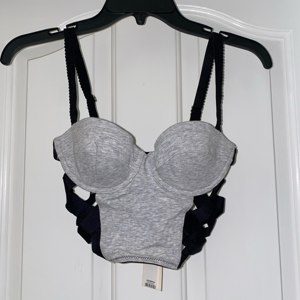 TOPSHOP grey/black corset bandage bustier top BNWT